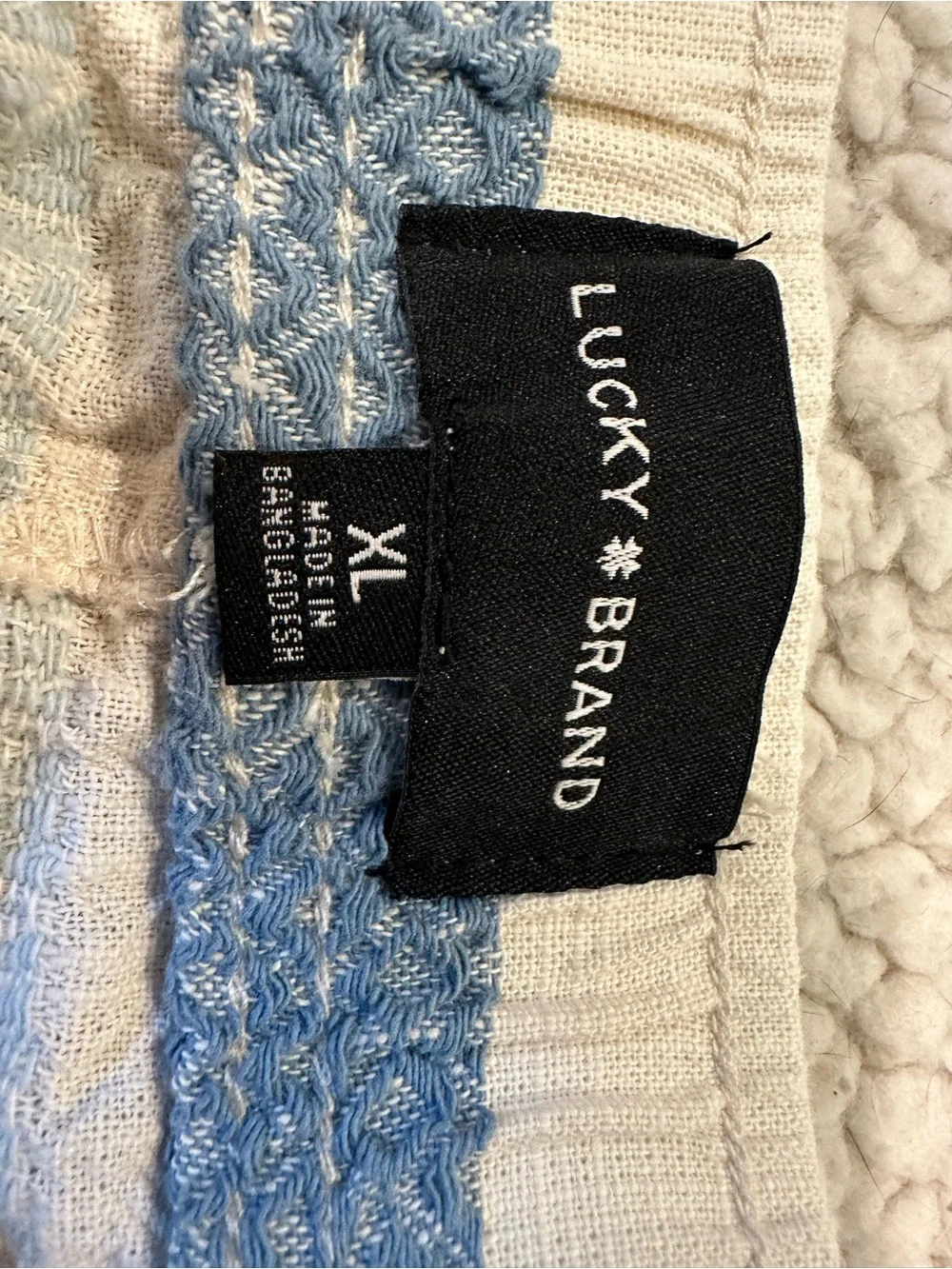 Lucky Brand Cream and Light Blue Striped Drawstring Athletic Shorts